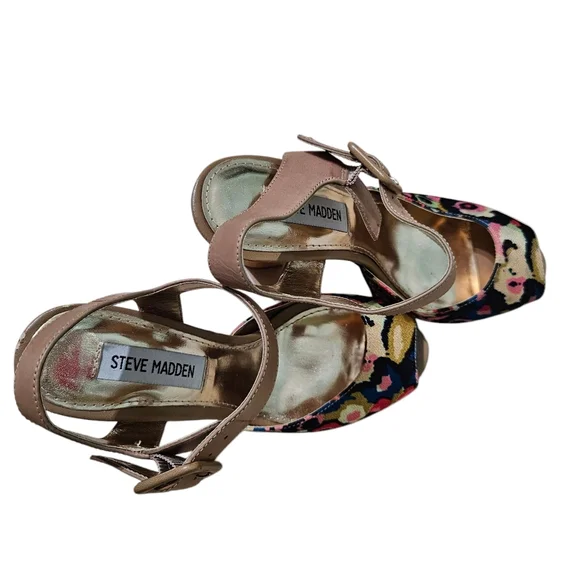 Steve Madden Jillyy-F Platform HeelsFloral & Glitter Block Sandal size 6 - Picture 7 of 10